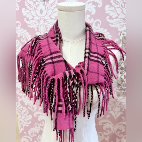 Burberry Accessories - Burberry Pink Cashmere Nova Check Fringe Scarf